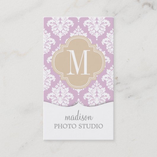 Carte De Visite Damassé pourpre lilas élégante personnalisée (Devant)