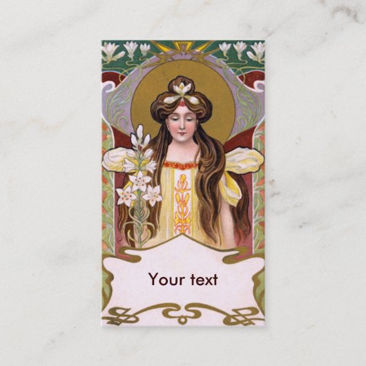 Carte De Visite Dame Art nouveau avec Lys (Devant)