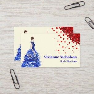 Carte De Visite Dame avec Bleu Étincelant Bleu Bleu Rouge Coeur Co