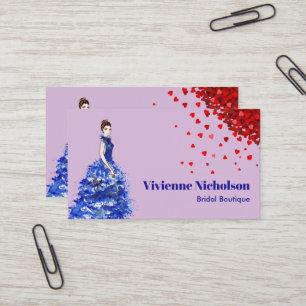 Carte De Visite Dame avec Bleu Étincelant Bleu Bleu Rouge Coeur Co