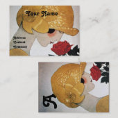 CARTE DE VISITE DAME AVEC ROSE ROUGE BEAUTY MODE COSTUME DESIGNER (Devant / Derrière)