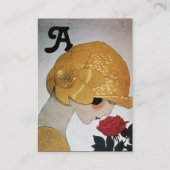 CARTE DE VISITE DAME AVEC ROSE ROUGE BEAUTY MODE COSTUME DESIGNER (Dos)