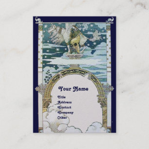 Carte De Visite DAME AVEC UNICORN, or blanc bleu