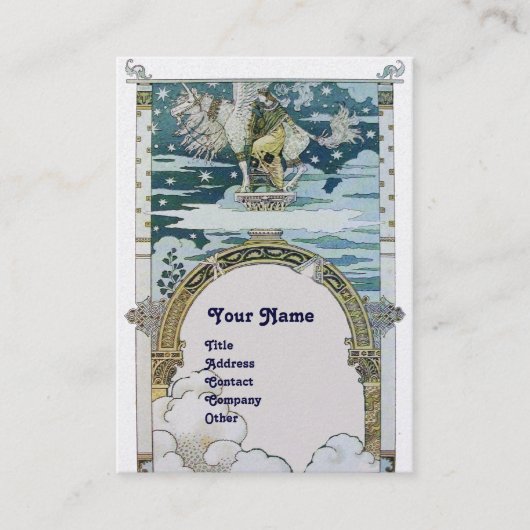Carte De Visite DAME AVEC UNICORN, papier perlé blanc bleu (Devant)