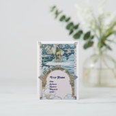 Carte De Visite DAME AVEC UNICORN, papier perlé blanc bleu (Debout devant)