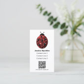 Carte De Visite Damebugue pailletée rouge code QR Monogramme blanc (Debout devant)