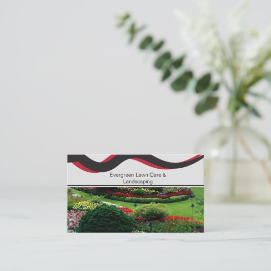 Carte de visite d'aménagement paysager rouge et no (Debout devant)