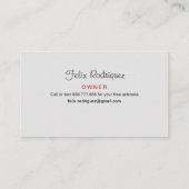 Carte de visite d'aménagement paysager rouge et no (Dos)