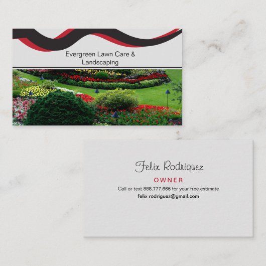 Carte de visite d'aménagement paysager rouge et no (Devant / Derrière)