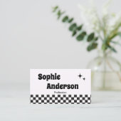 Carte De Visite Damier noir et blanc rétro avec code QR (Debout devant)