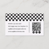Carte De Visite Damier noir et blanc rétro avec code QR (Dos)