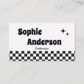 Carte De Visite Damier noir et blanc rétro avec code QR (Devant)