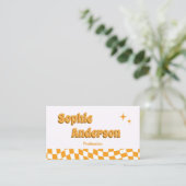 Carte De Visite Damier Orange Rétro avec Code QR (Debout devant)