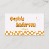 Carte De Visite Damier Orange Rétro avec Code QR (Devant)