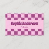Carte De Visite Damier Rétro Rose et Violet avec Code QR (Devant)