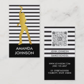 Carte De Visite Dance School Black White Stripes QR Code (Devant / Derrière)