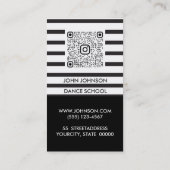 Carte De Visite Dance School Black White Stripes QR Code (Dos)