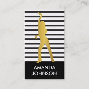 Carte De Visite Dance School Black White Stripes QR Code