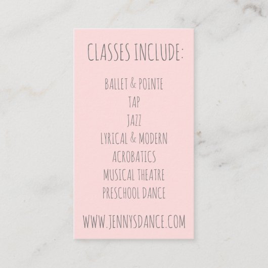 Carte De Visite Dance Studio Professeur Rose Ballet Chaussure Ball (Dos)
