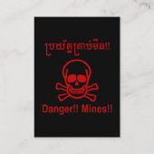 Carte De Visite Danger ! ! Les mines ! ! SYMBOLE ☠ Cambodgien Khme (Dos)