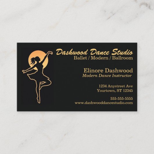 Carte De Visite Danseuse avec instructrice de studio de danse Gold (Devant)