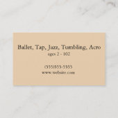 Carte De Visite Danseuse Silhouette, Plage au Sunset Dance Studio (Dos)