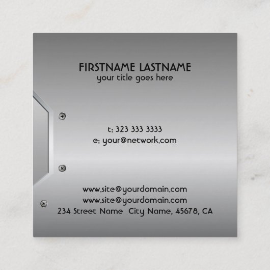 Carte de visite d'apparence en métal gris (Dos)