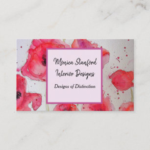 Carte de visite d'aquarelle à fleurs de pavot rou