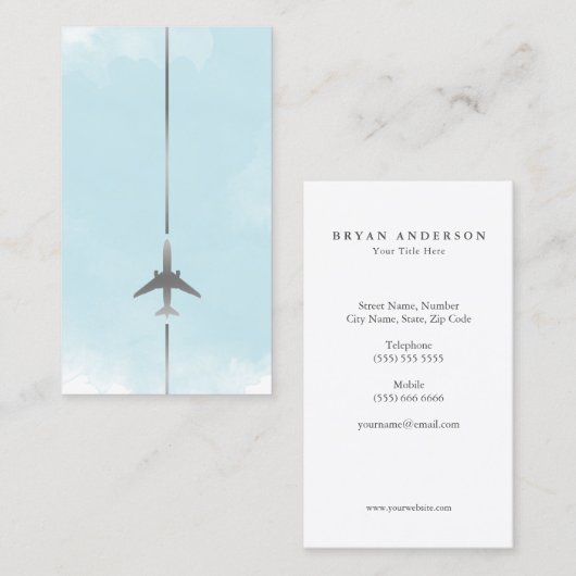 Carte de visite d'aquarelle bleu aviation (Devant / Derrière)