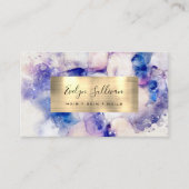 Carte de visite d'aquarelle bleu et d'huile d'or (Devant)