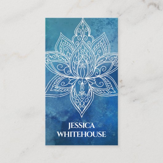 Carte de visite d'aquarelle bleu lotus blanc (Devant)