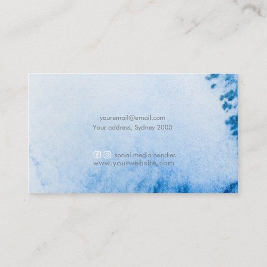 Carte de visite d'aquarelle bleu | minimaliste (Dos)