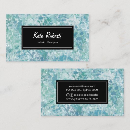Carte de visite d'aquarelle bleu Minty | créatif (Devant / Derrière)