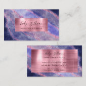 Carte de visite d'aquarelle bleu Rose d'or (Devant / Derrière)