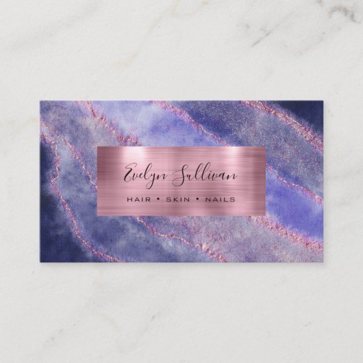 Carte de visite d'aquarelle bleu Rose d'or (Devant)