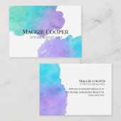 carte de visite d'aquarelle bleu turquoise vert (Devant / Derrière)