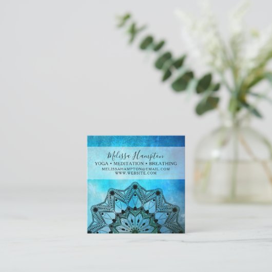 Carte de visite d'aquarelle Blue Mandala (Debout devant)