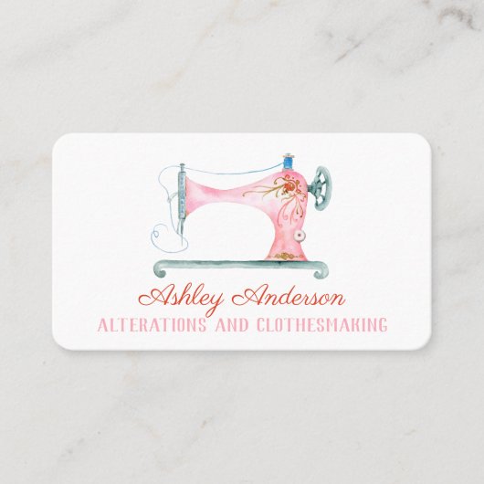 Carte de visite d'aquarelle de la machine à coudre (Devant)