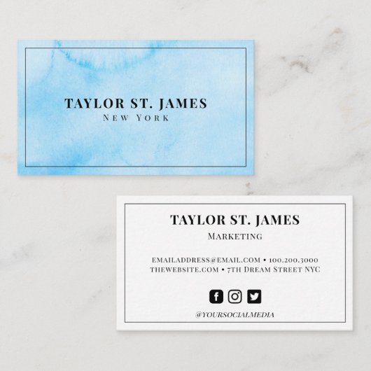 Carte de visite d'aquarelle de la mer bleue (Devant / Derrière)