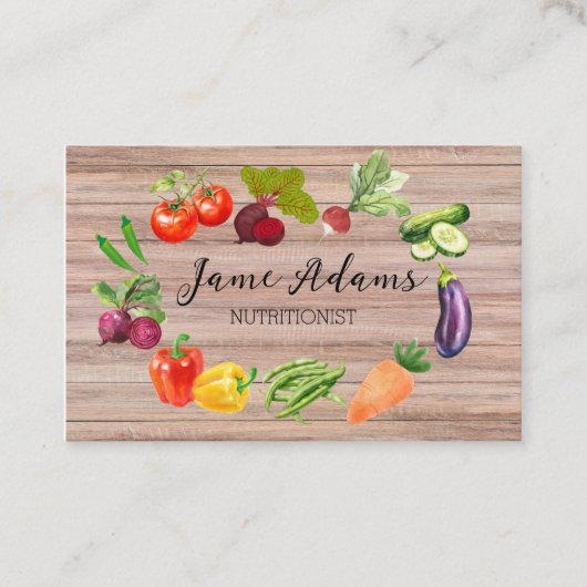 Carte de visite d'aquarelle de légumes bio (Devant)