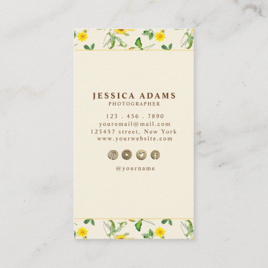 Carte de visite d'aquarelle de tournesol jaune rus (Dos)