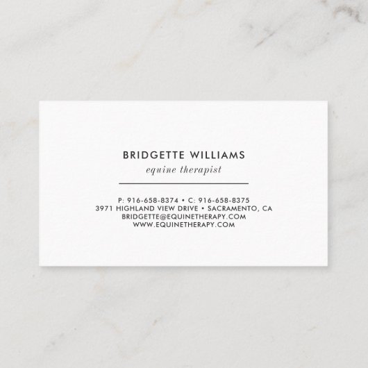 Carte de visite d'aquarelle équine (Dos)