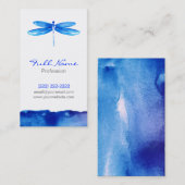 Carte de visite d'aquarelle, libellule bleue (Devant / Derrière)