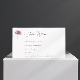 Carte de visite d'aquarelle minimaliste à fleurs d