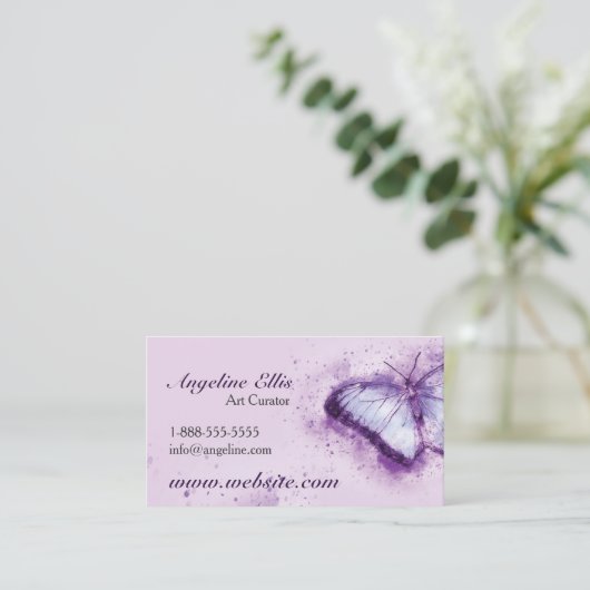 Carte de visite d'aquarelle papillon pourpre (Debout devant)