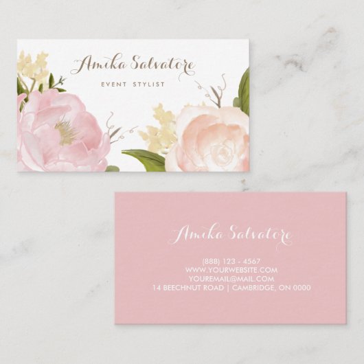 Carte de visite d'aquarelle romantique (Devant / Derrière)