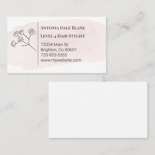 Carte de visite d'aquarelle rose clair (Devant / Derrière)