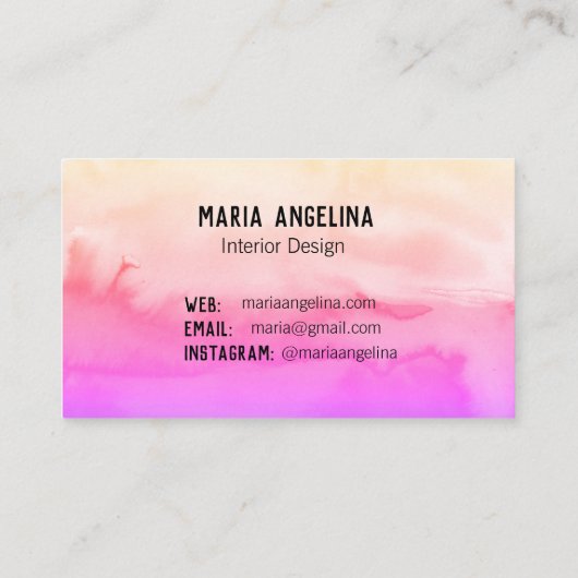 Carte de visite d'aquarelle rose et pêche abstrait (Dos)