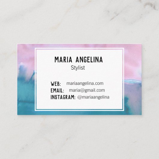 Carte de visite d'aquarelle rose et turquoise abst (Dos)