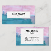 Carte de visite d'aquarelle rose et turquoise abst (Devant / Derrière)
